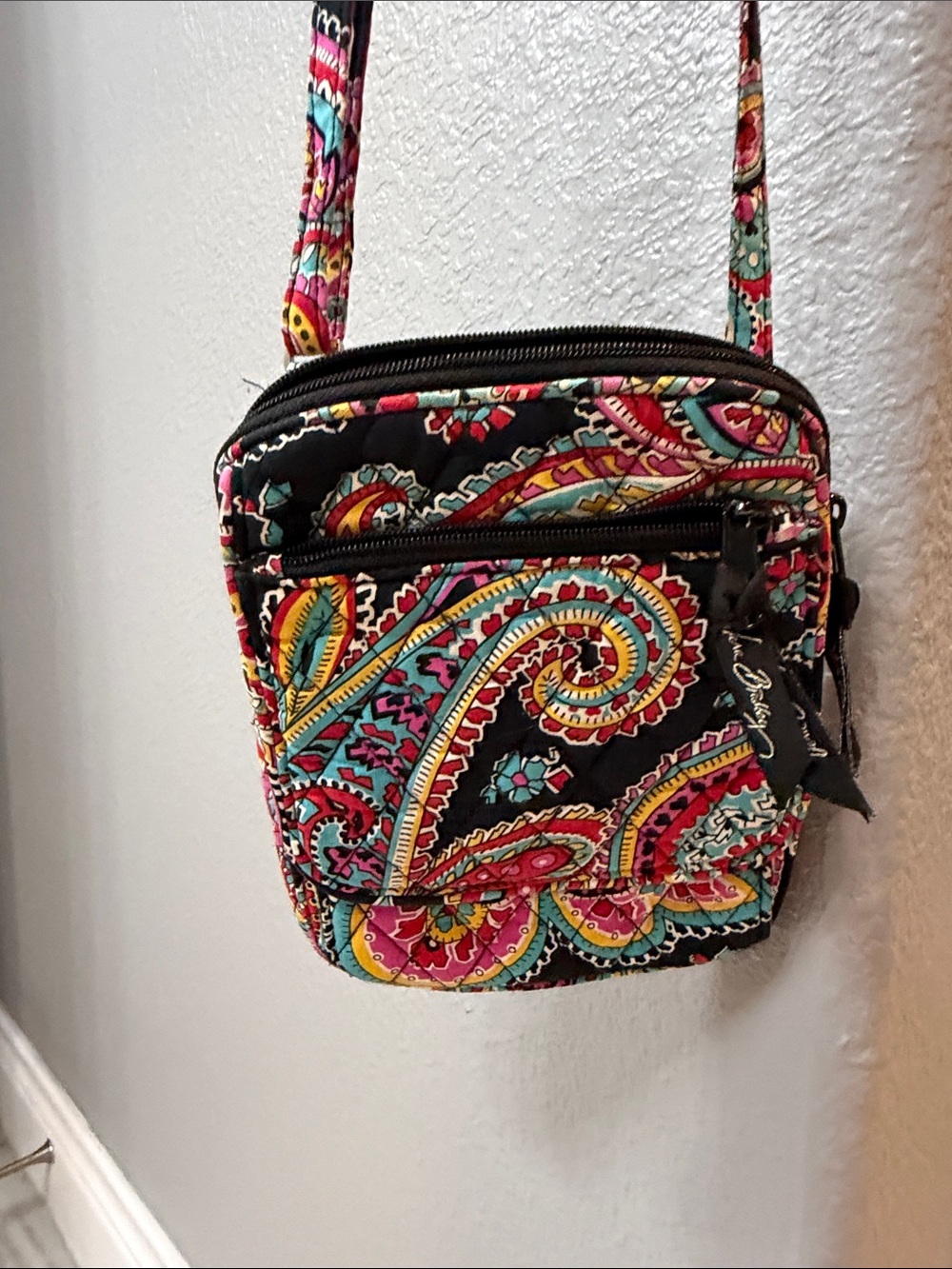 Vera Bradley Black Paisley Crossbody with Pink, Turquoise & Yellow Accents